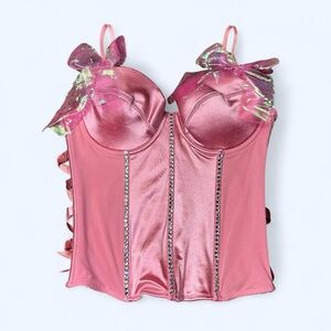 Y2K Pink Rhinestone Lace-Up Corset Top by Forplay!
